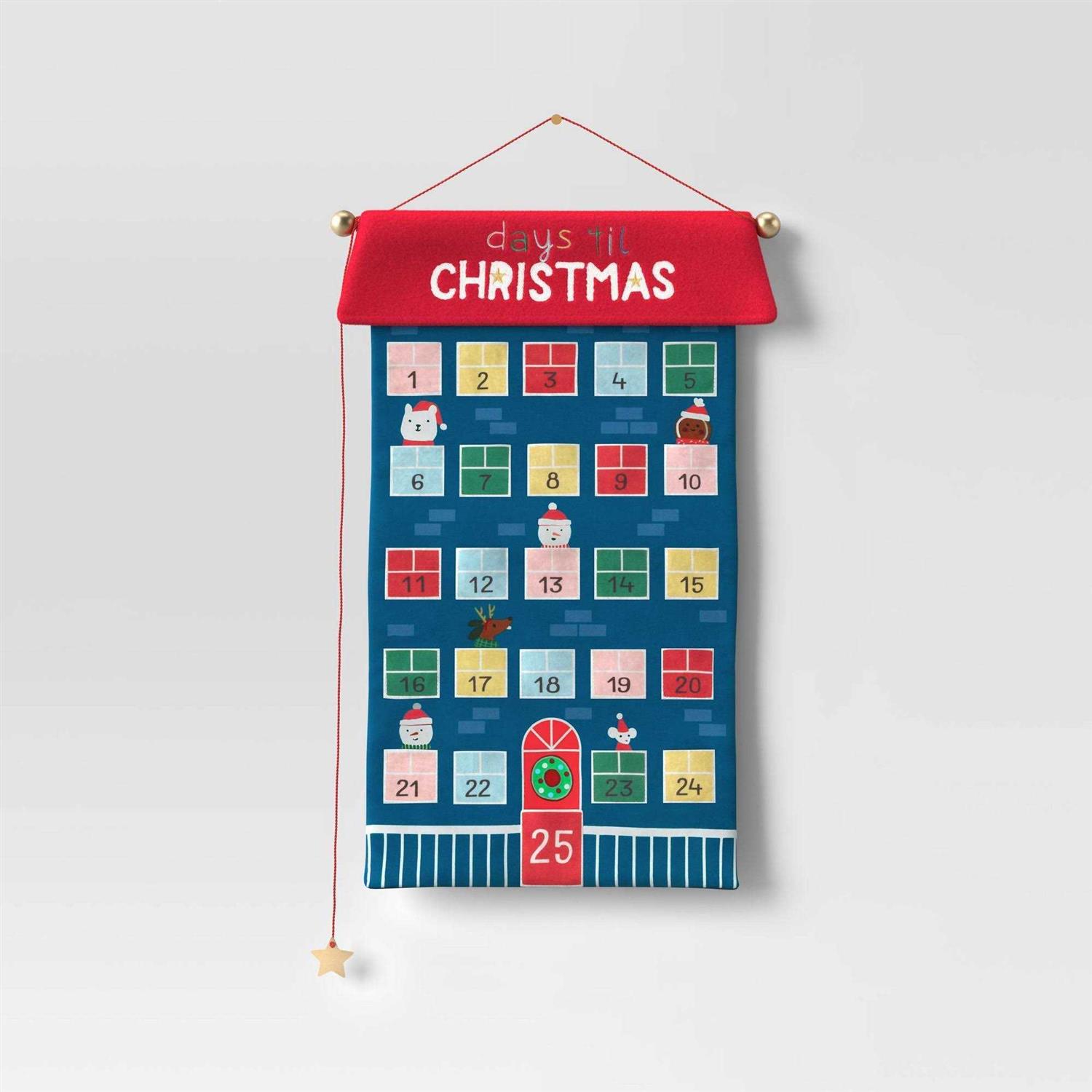 Wondershop 21 Fabric ‘Days ’til Christmas’ Hanging Advent Calendar Blue/Red