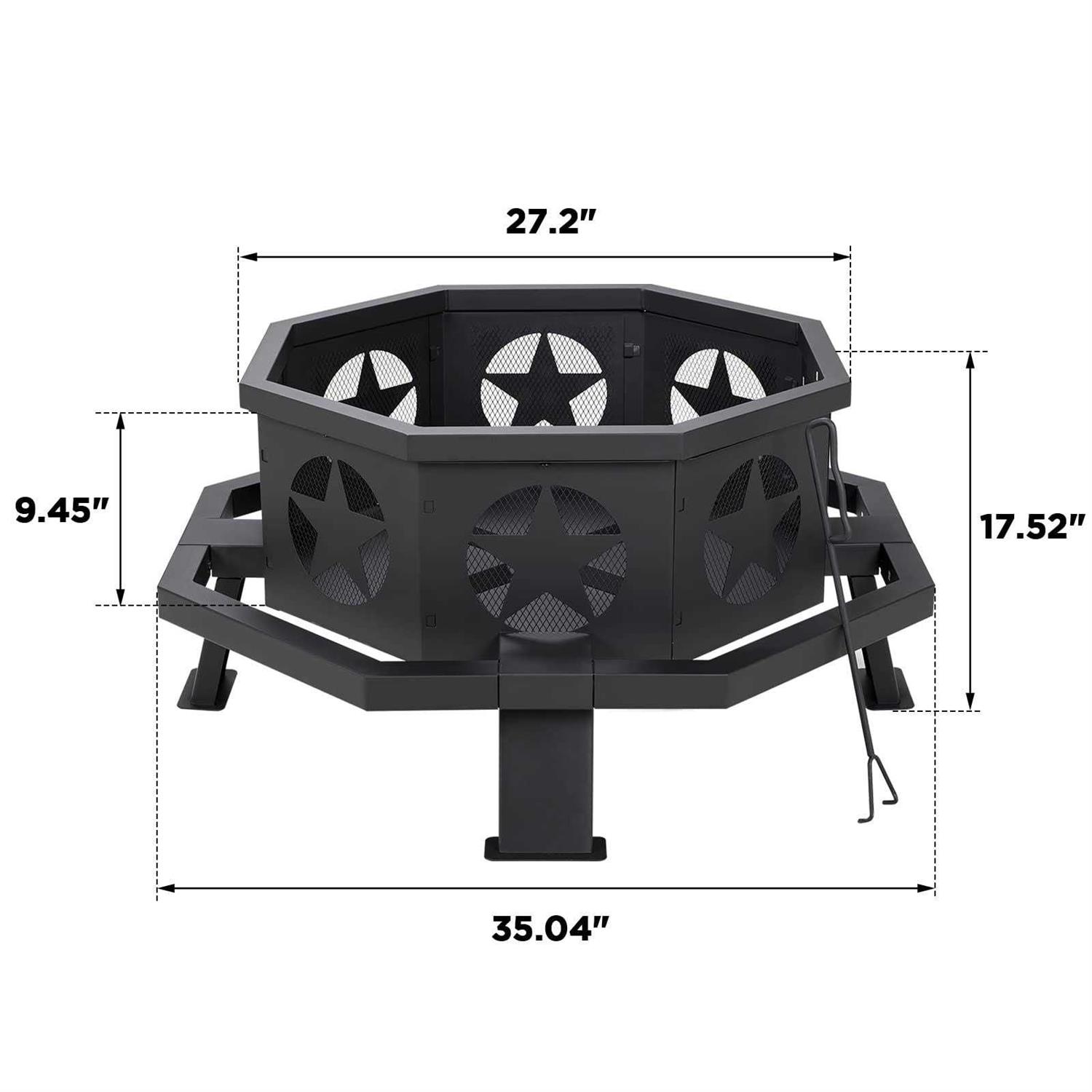PaPaJet 35 Inch Outdoor Fire Pits Octagonal Wood Burning Fire Pit