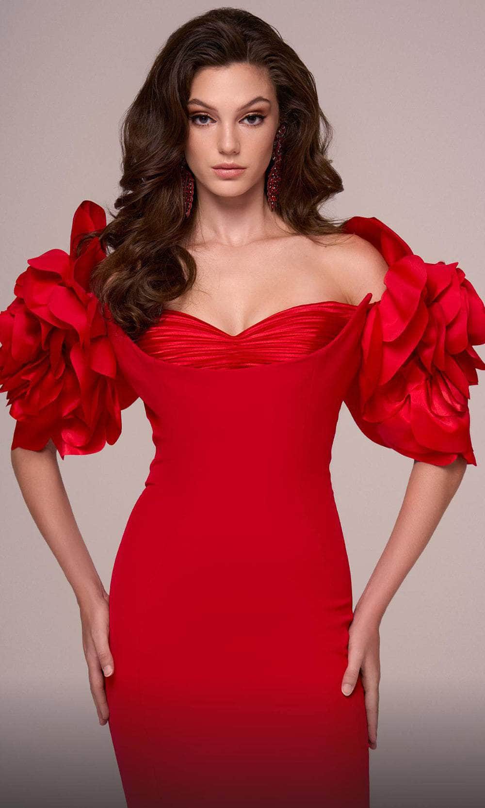 3D Floral Short Sleeve Evening Gown