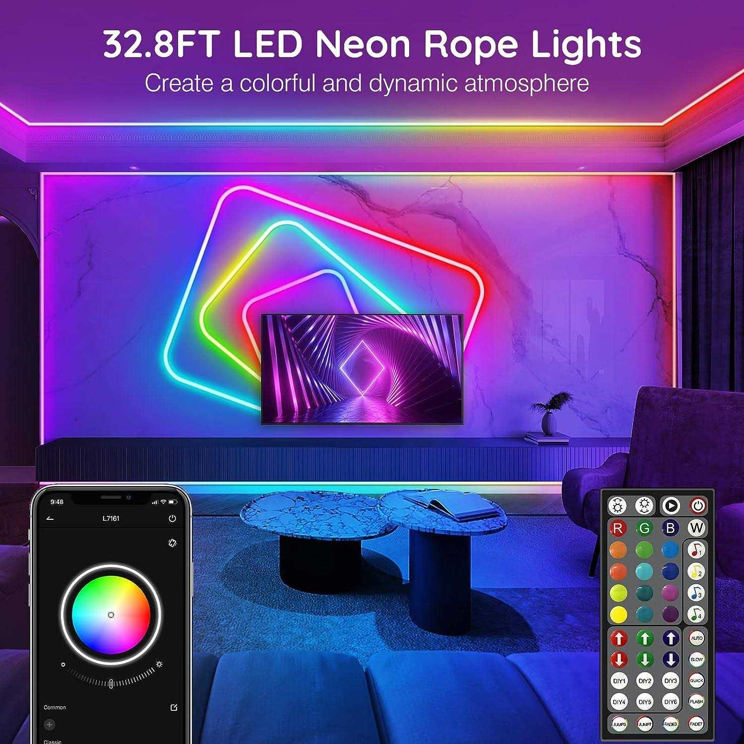 AILBTON Led Neon Rope Lights 32.8ft,Control with App/Remote,Flexible 32.8ft