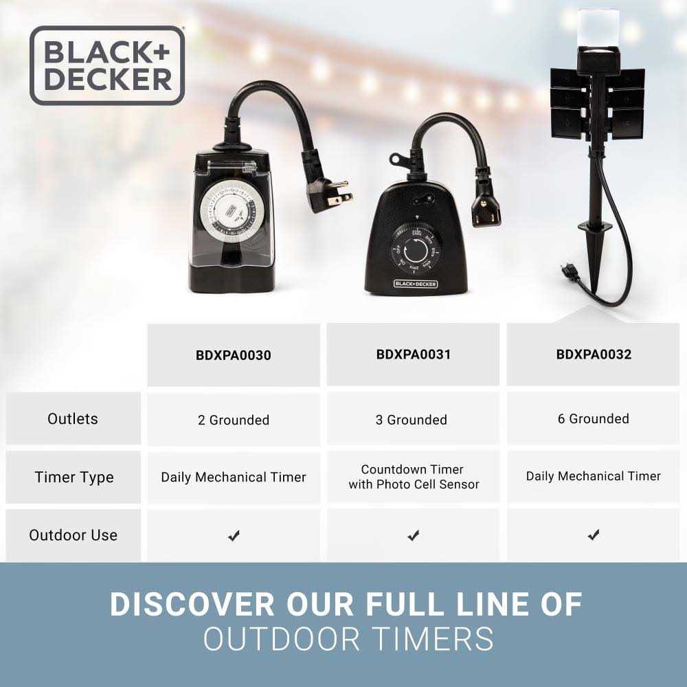 BLACK+DECKER Garden Stake 6 Grounded Outlets Tools Timer Waterproof Outlet Timer for Lights BDXPA0032