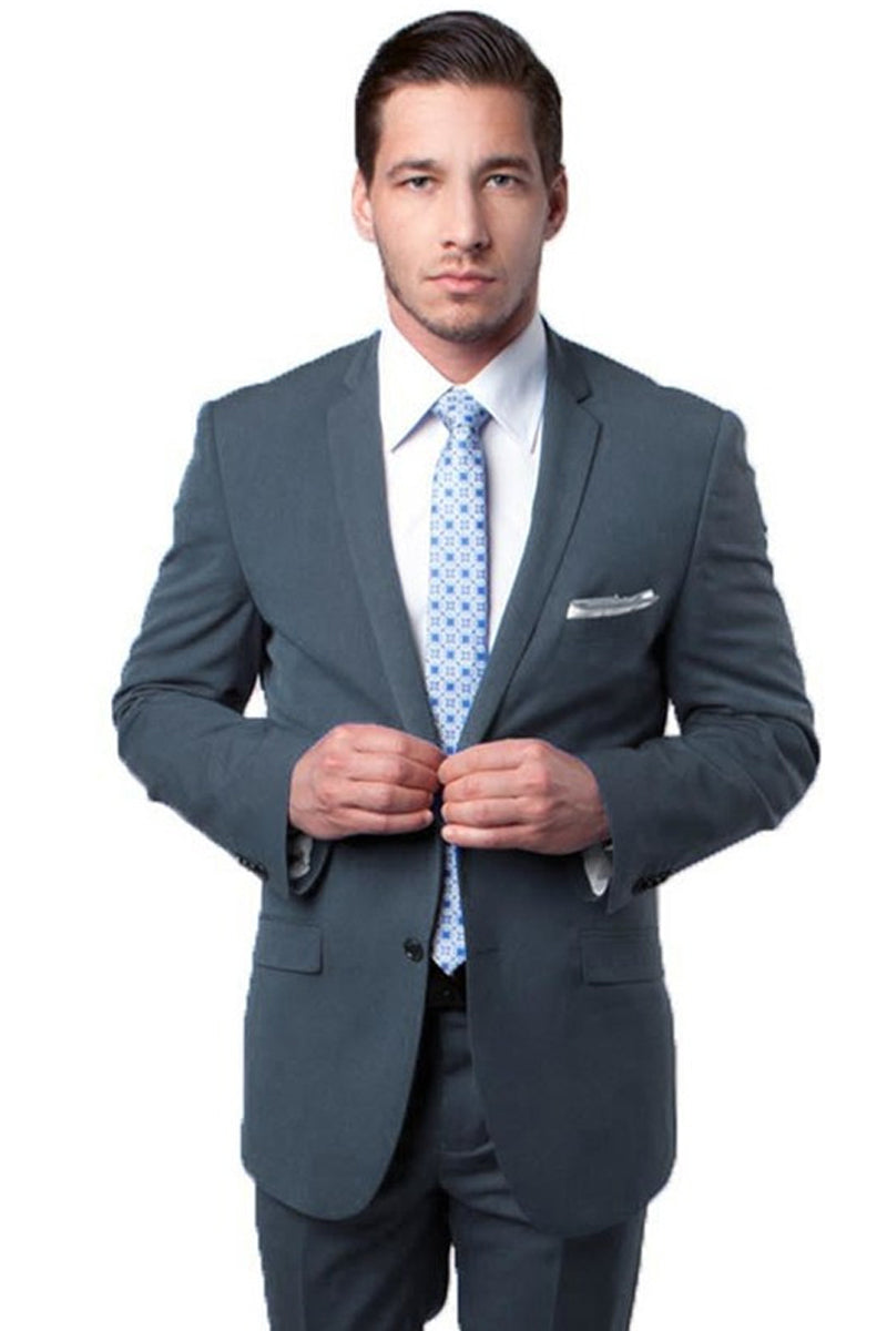 Men’s Two Button Slim Fit Travel Suit in Grey