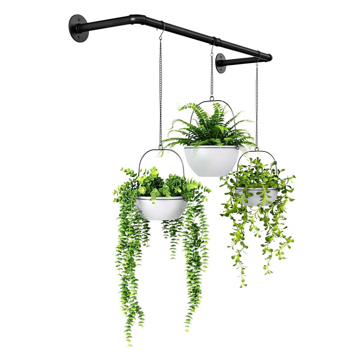 Bamworld Hanging Planters for Indoor Plants Hanging Plant Holder Plant Hanger Indoor Ceiling Window Plant Shelves Wall Mount Black Metal Rod Wall