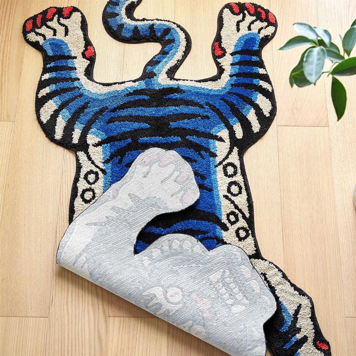 5×3.3ft Tibetan Tiger Area Rug Blue Hand Tufted High Pile Carpet