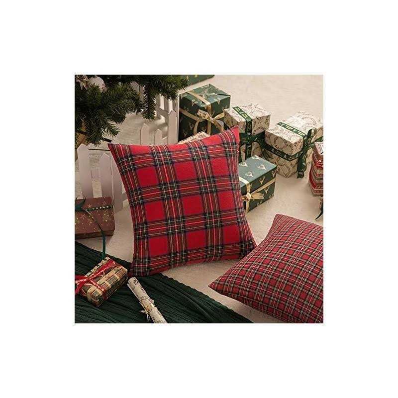Aqothes Pack Of 2 Christmas Plaid Decorative Throw Pillow Covers