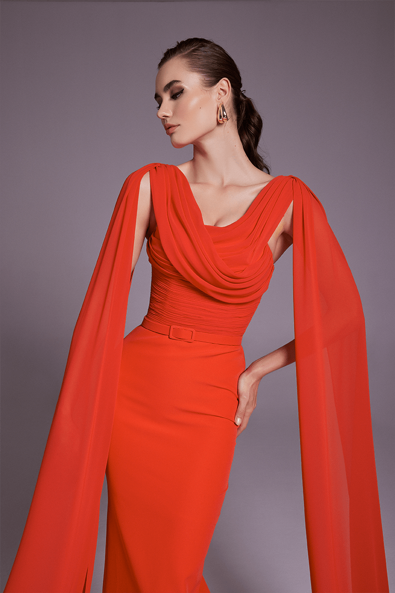 Shoulder Drape Crepe Gown