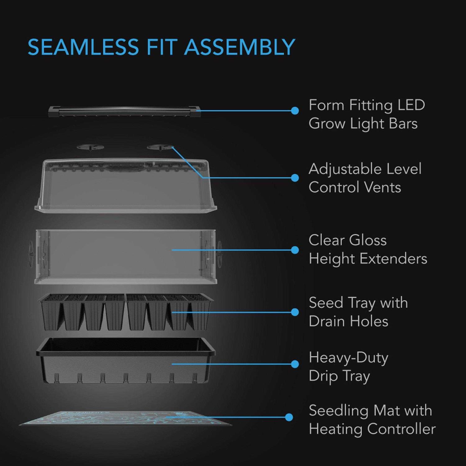 AC Infinity Humidity Dome, Germination Kit with Seedling Mat and LED Grow Light Bars
