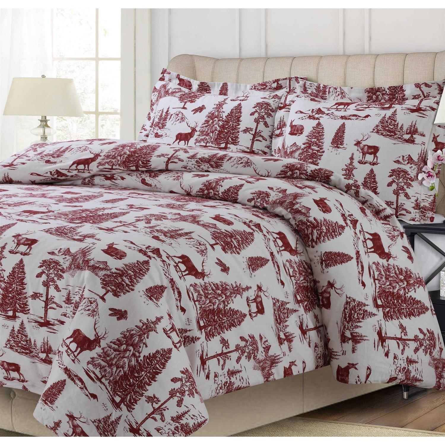Tribeca Living 200-GSM Heavyweight Flannel Printed Oversized Duvet Cover Set