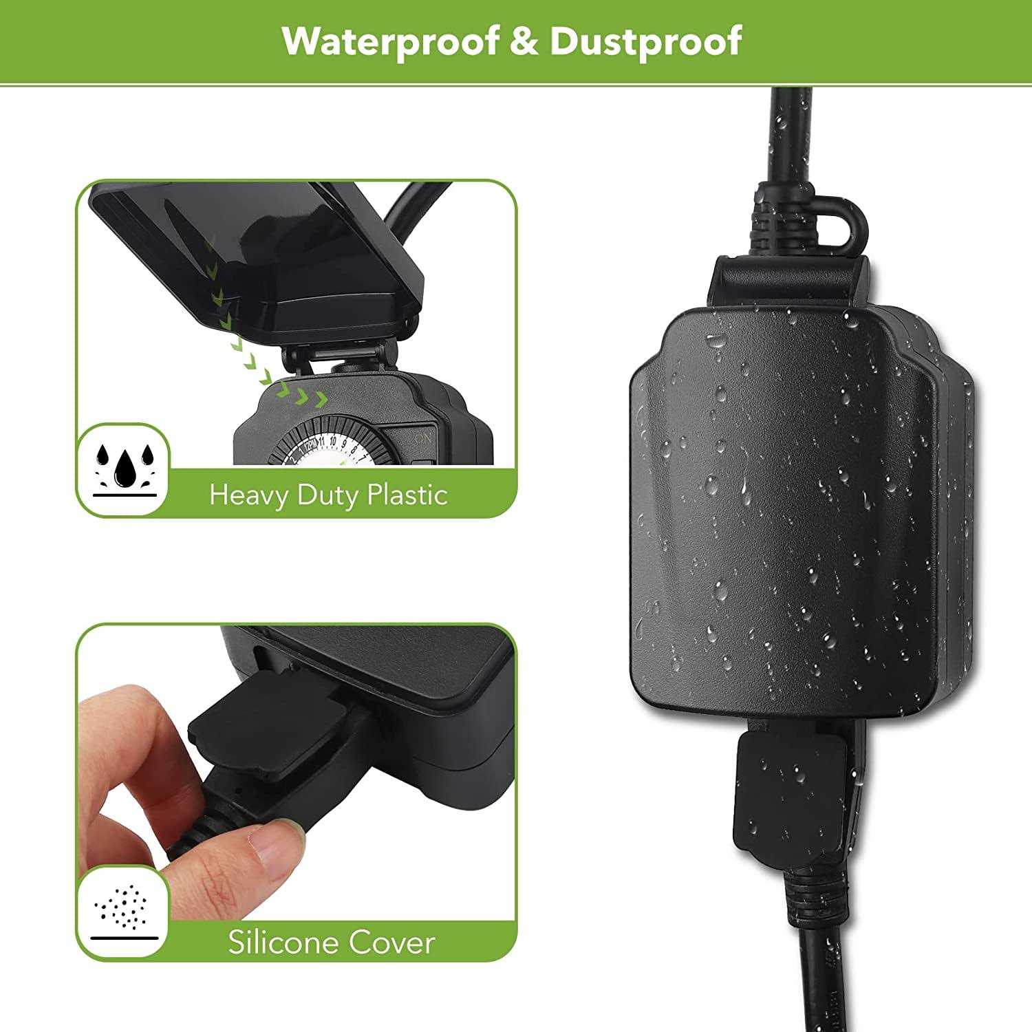 BN-LINK 24 Hour Mechanical Outdoor Light Timer with Silicone and Protective Covers, Waterproof and Dustproof