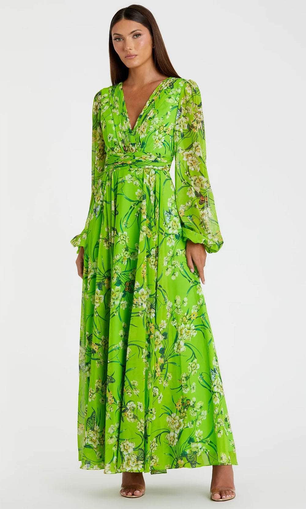 Floral Printed Deep V-Neck Maxi Dress