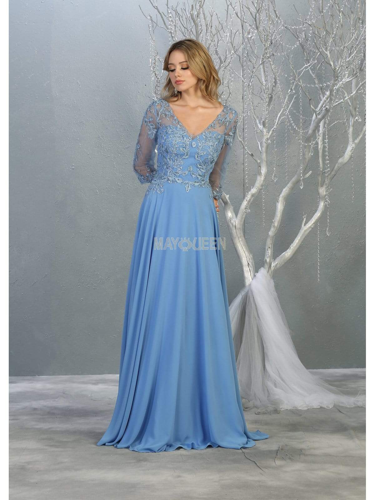 RQ7820 Bead Embellished V-Neck A-Line Dress