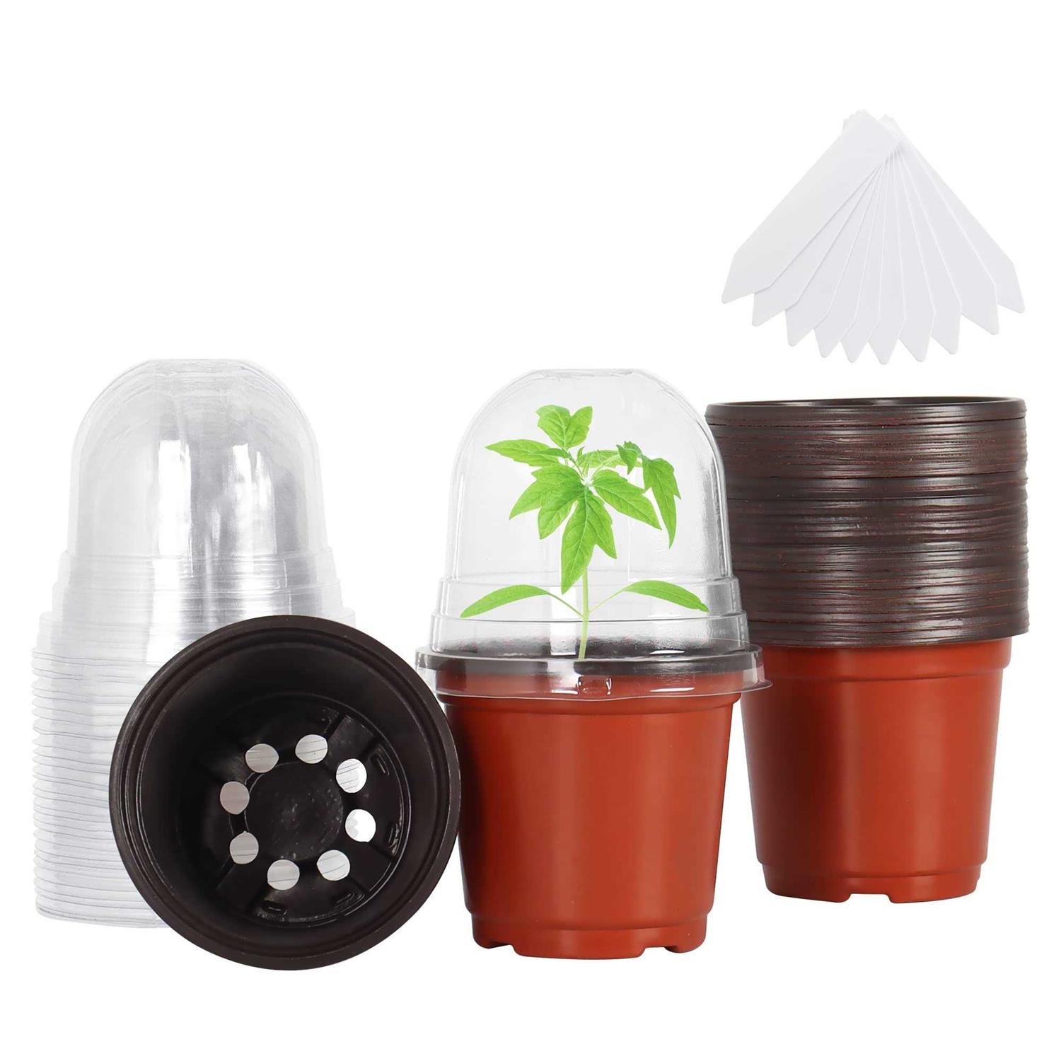 Bonviee Plant Nursery Pots with Humidity Domes 30 Sets 4 Inch Soft Nursery Pots