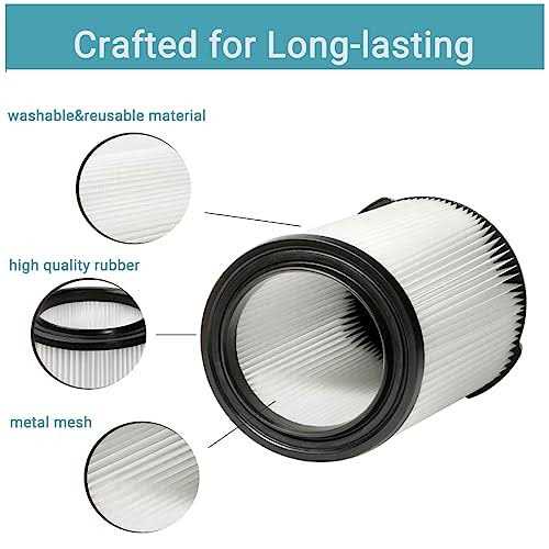 2 Pack VF4000 Replacement Filter for Ridgid Shop Vac 5-20 Gallon & 6-9 Gal Husky Wet/Dry Vacuum Cartridge Filters