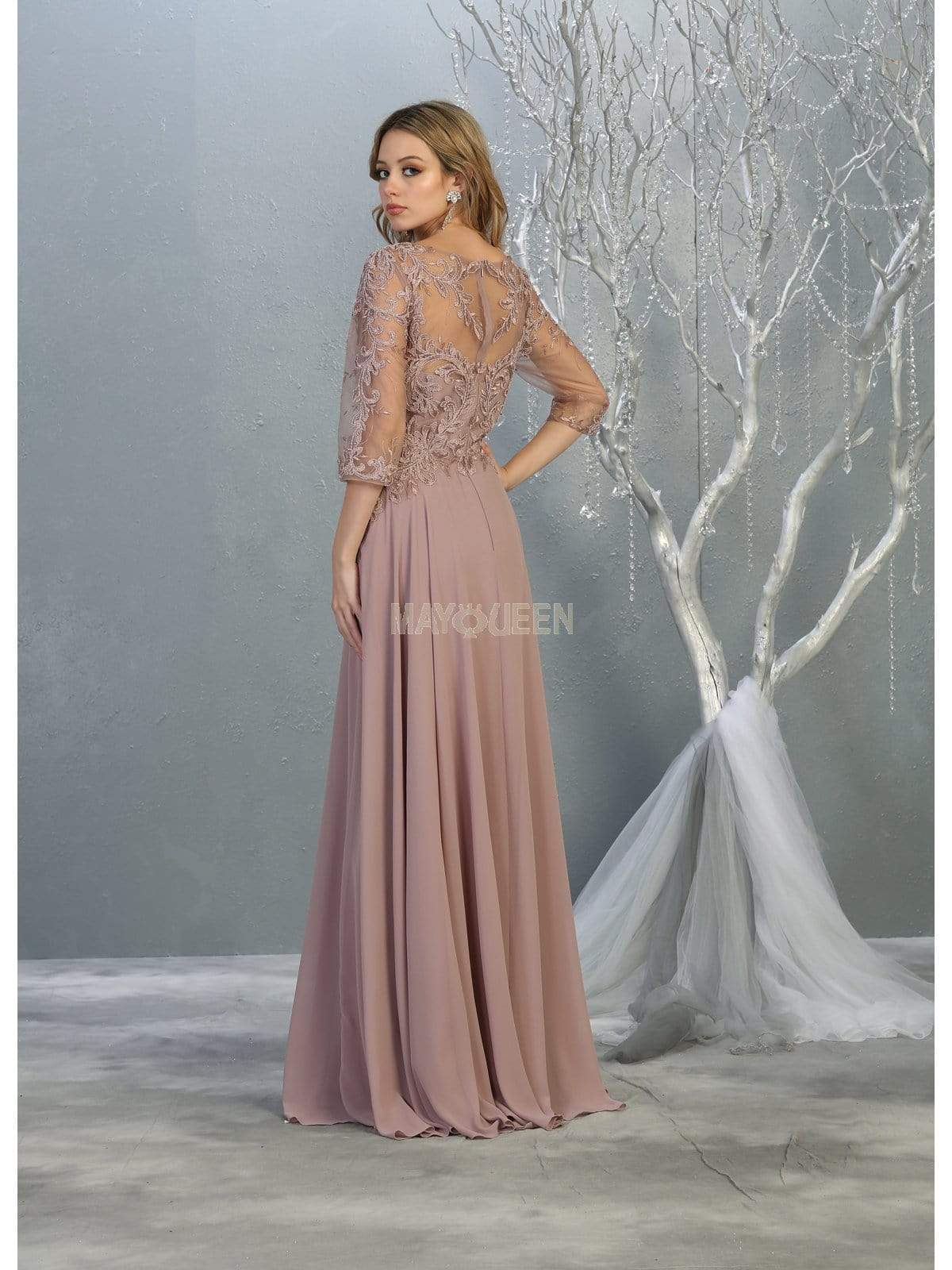 RQ7820 Bead Embellished V-Neck A-Line Dress