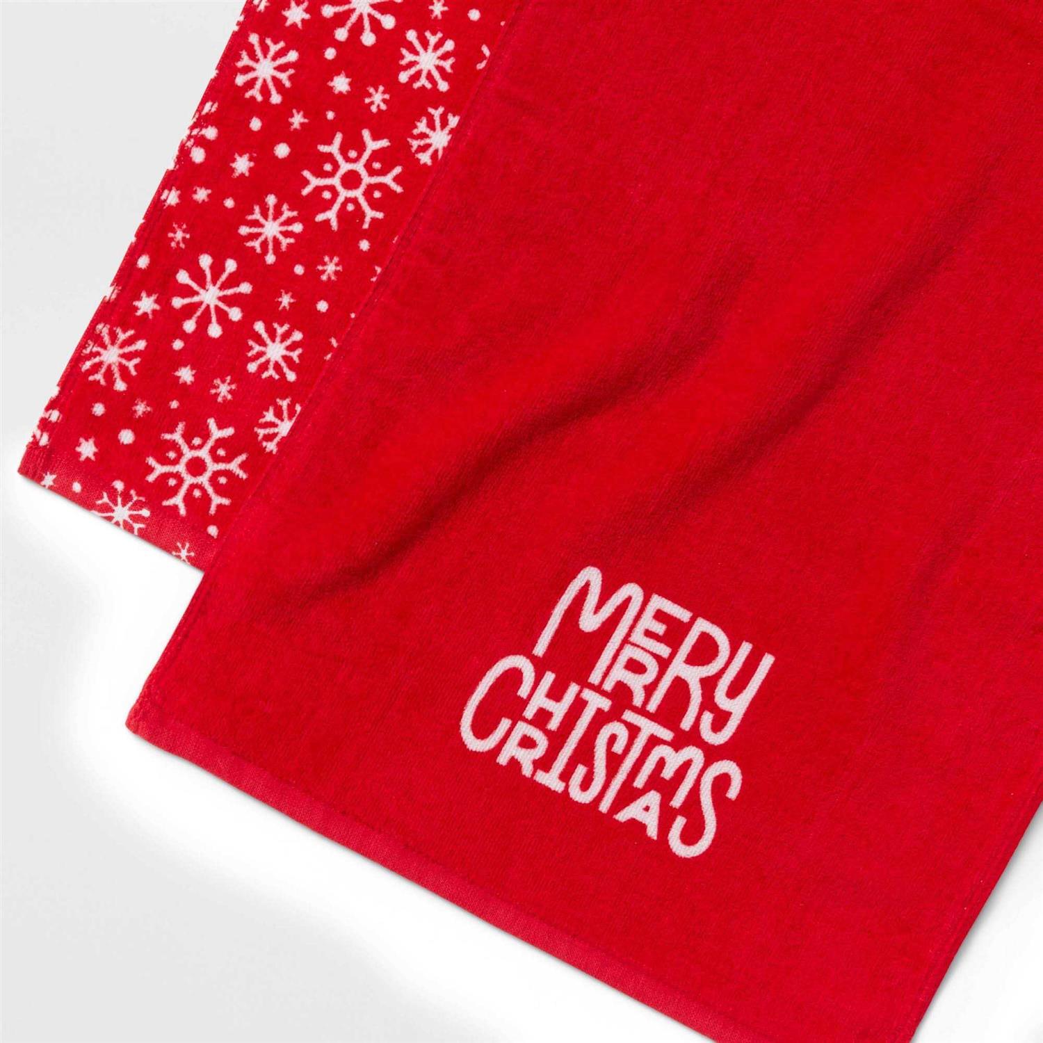 Wondershop 2pk Merry Christmas Hand Towel Set Red/White