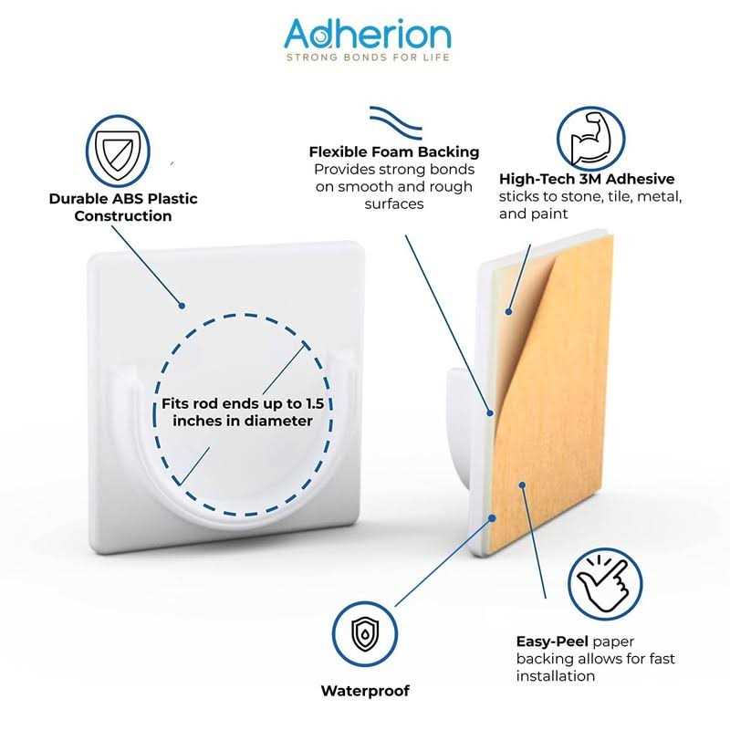 Adherion Adhesive Shower Curtain Rod Holder Rod Retainer No Drilling