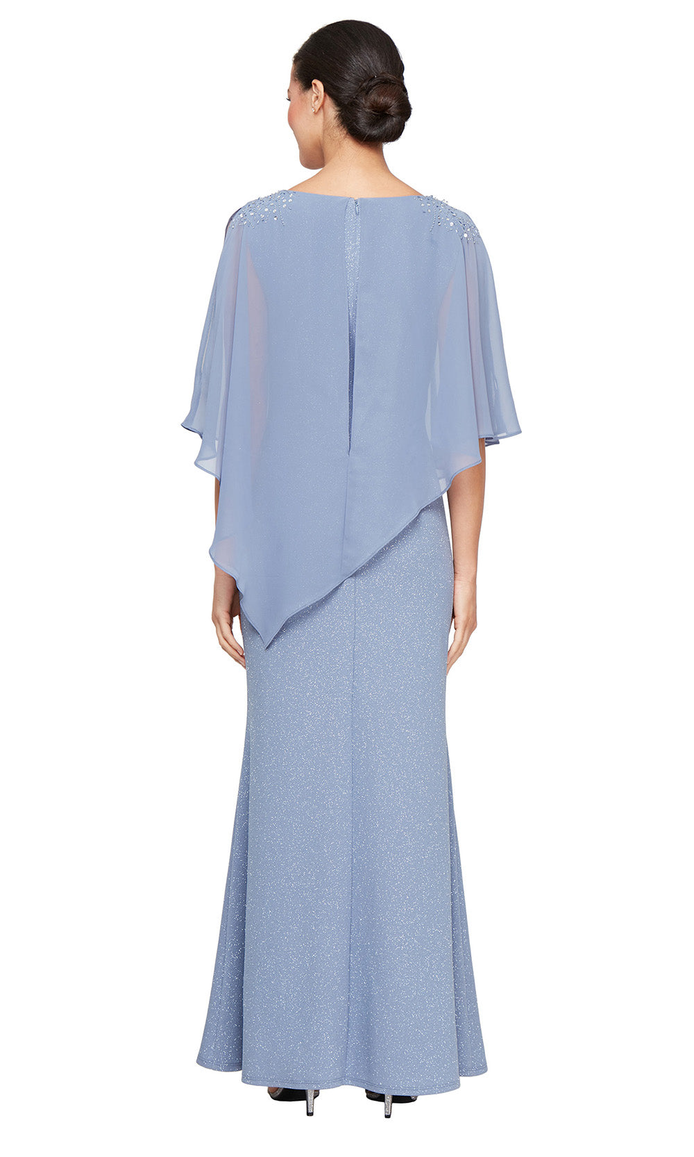 Asymmetric Capelet V-Neck Formal Dress