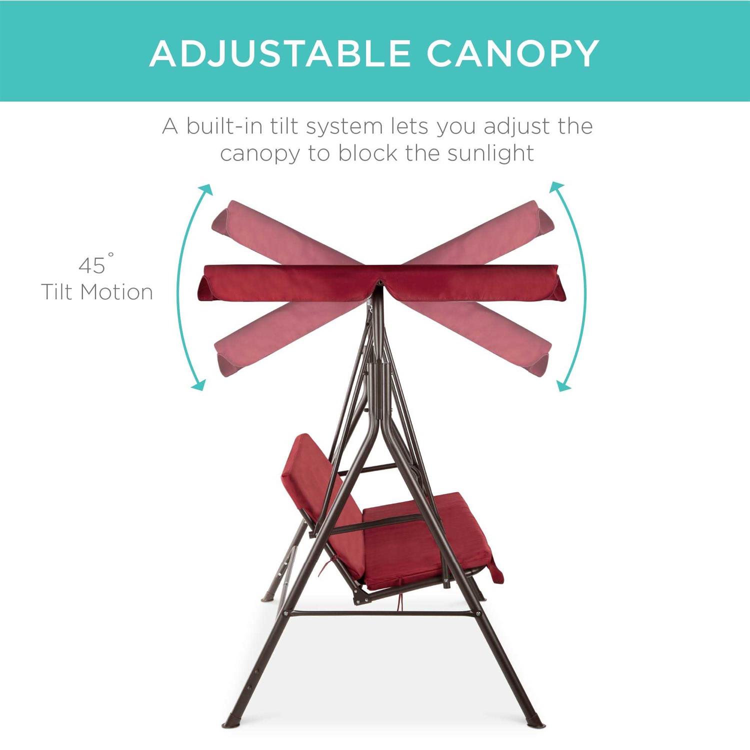 Best Choice Products 2-Person Outdoor Large Convertible Canopy Swing Glider Chair w/Removable Cushions