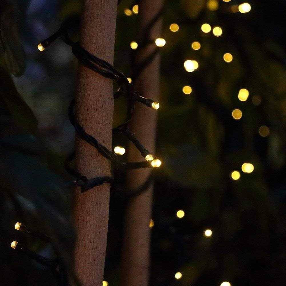4 Pack Battery Operated Outdoor Christmas Tree String Lights with 50 Warm White LEDs on 16.5ft/5m of Dark Green Cable,Ambiance Lighting for Bedroom