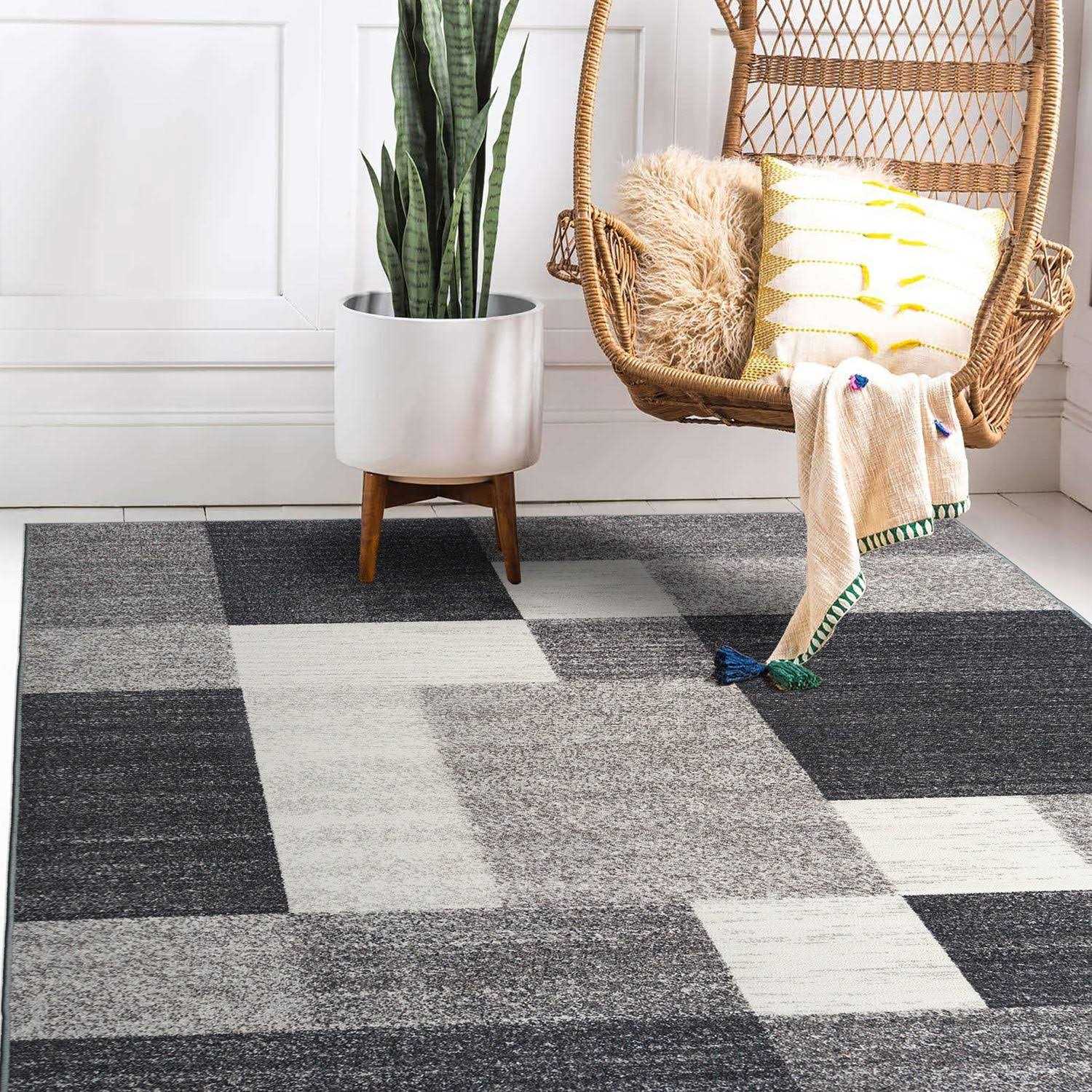 World Rug Gallery Modern Boxes Design Non-Slip Area Rug