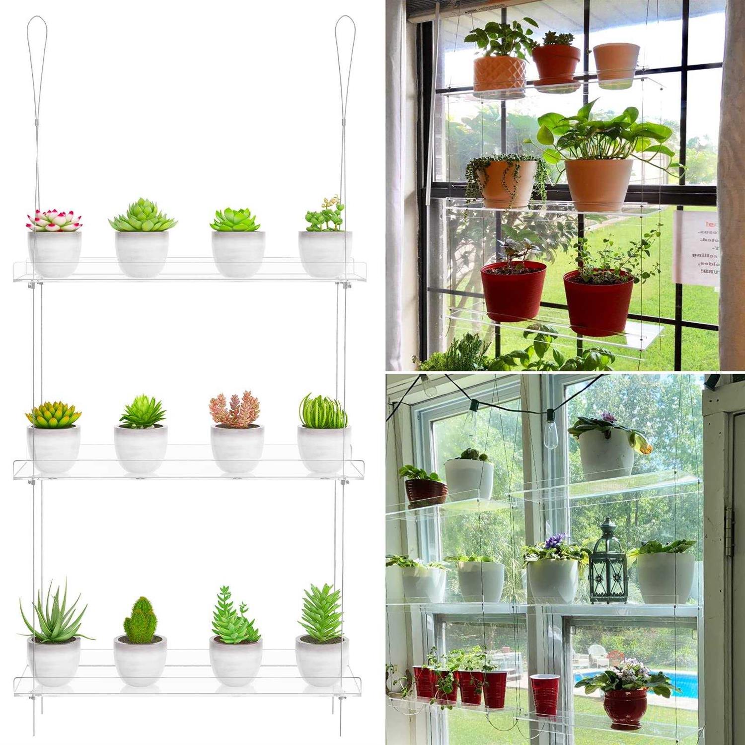 Clear Hanging Window Plant Shelves,Indoor Windows Wall Hanging Plant Stand Flower Display,Flower Pot Organizer Storage for Window Grow Herbs