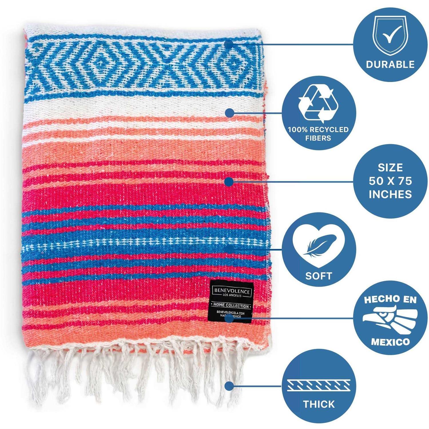Benevolence LA Authentic Handwoven Mexican Blanket Yoga Blanket