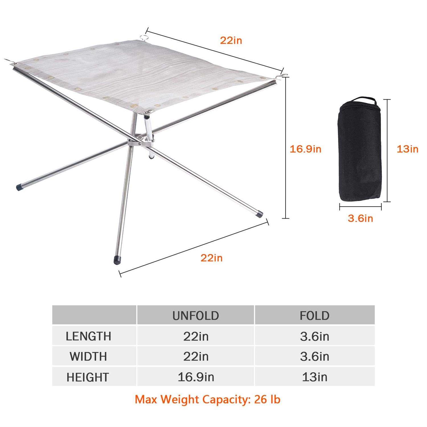 Portable Outdoor Fire Pit 22 Inch Upgrade Foldable Stainless Steel Mesh Fire Pit