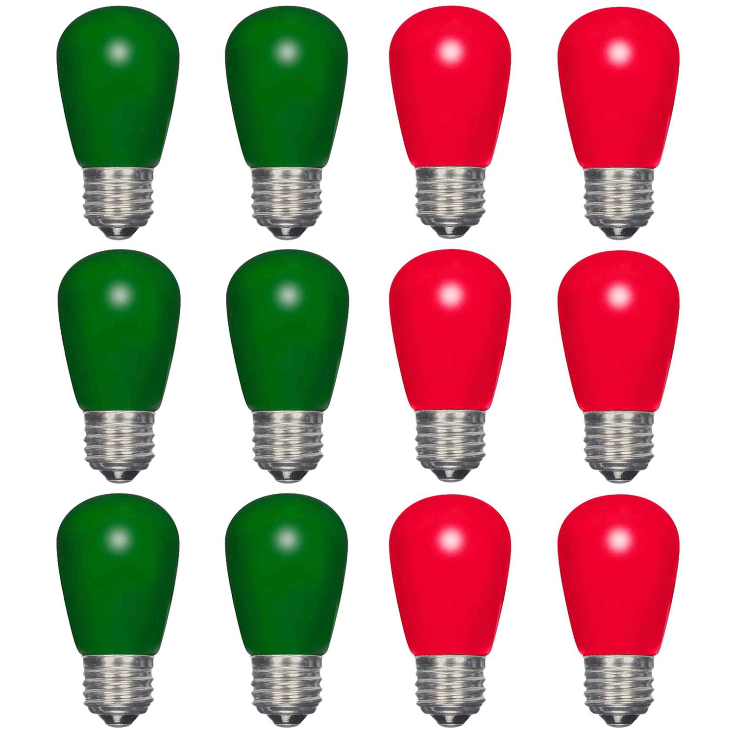 Bluex Bulbs 12 pack s14 red light Bulb green light Bulb ceramic incandescent 11 watt e26 base s14 light Bulbs replacement for string ligh