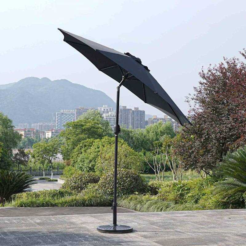 At Home Black Round Outdoor Crank & Tilt Umbrella