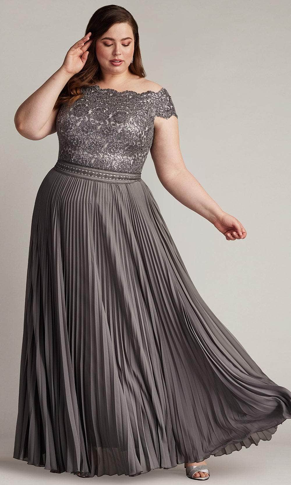 Embroidered Pleated A-Line Evening Gown