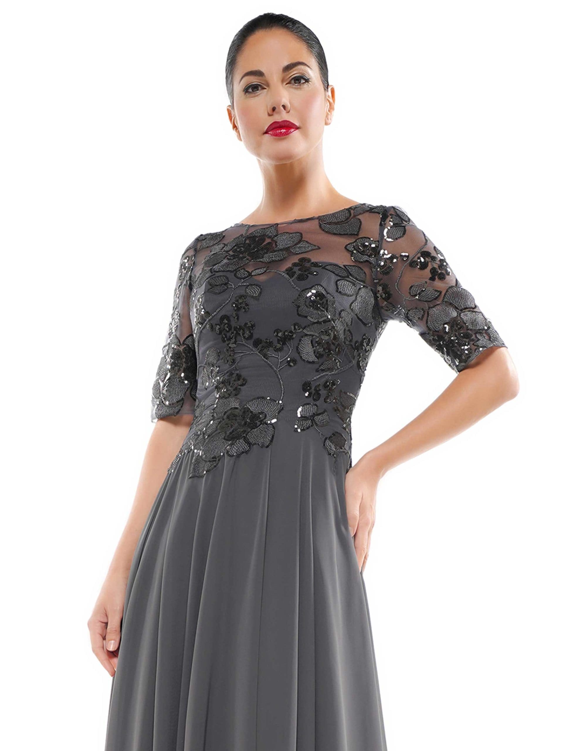 M286 Sequined Bateau Chiffon A-line Dress