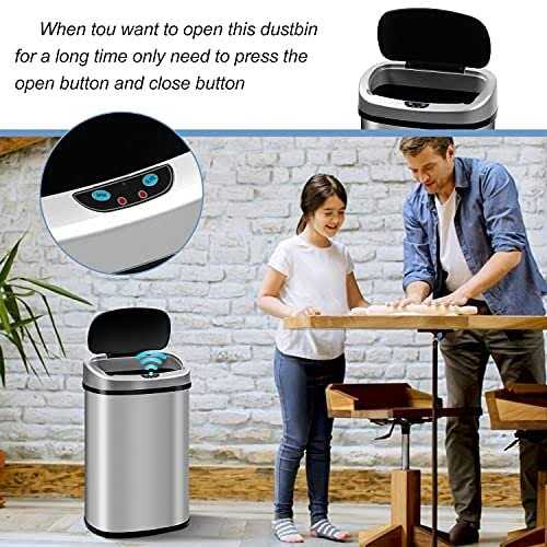 13 Gallon 50 Liter Kitchen Trash Can with Touch-Free & Motion Sensor, Automatic Stainless-Steel Garbage Can, Anti-Fingerprint Mute Designed Trash