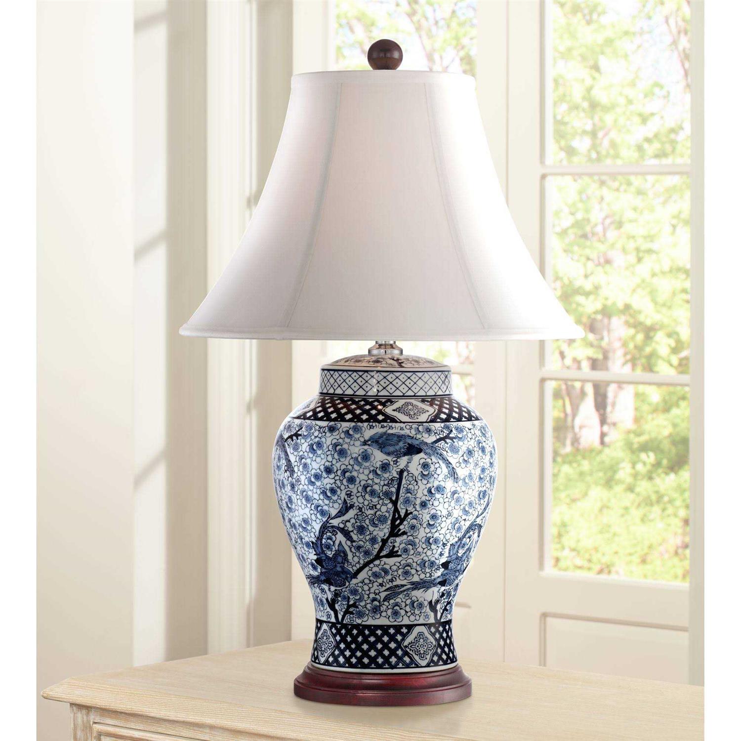 Barnes and Ivy Shonna Blue and White Porcelain Jar Table Lamp Dimmer