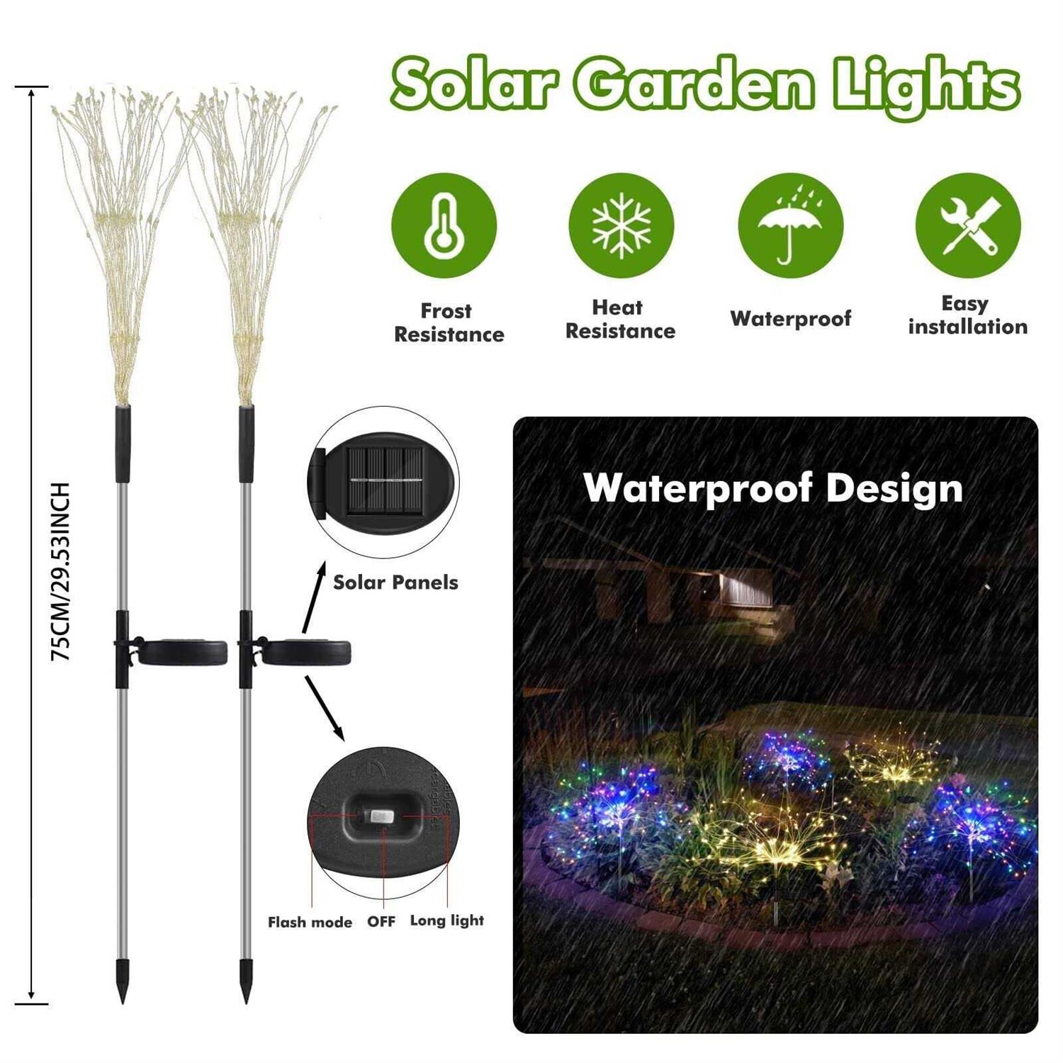 Anordsem Solar Firework Lights 2Pcs Garden Lights Outdoor Waterproof 120 LED with 2 Modes Twinkling&Steady-On