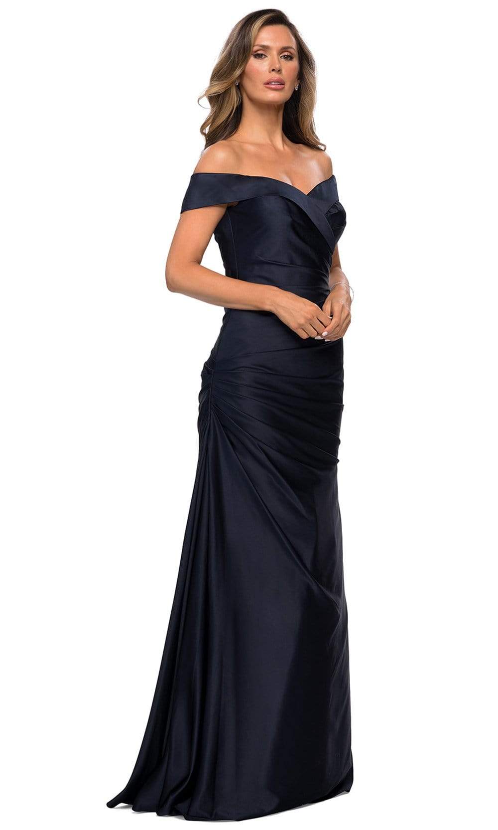 Off Shoulder Draped Satin Gown 28103SC