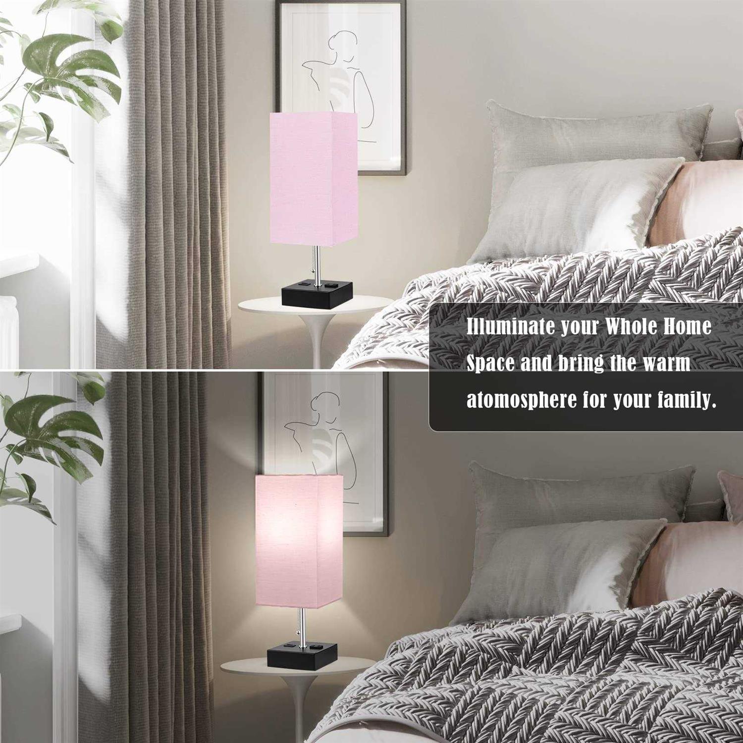 WIHTU 3-color temperature bedside lamp with usb port and ac outlet table lamps for bedroom nightstand lamps shade Black Metal Bed lamp