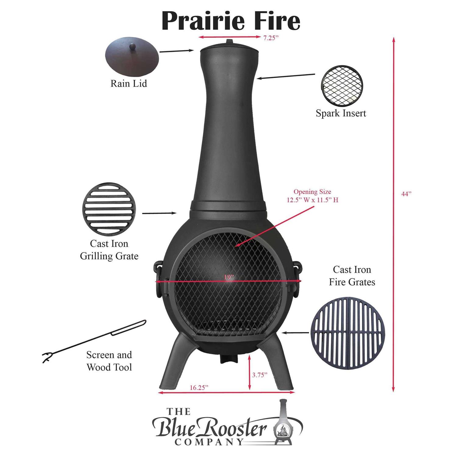 The Blue Rooster Prairie Fire Chiminea Outdoor Fireplace