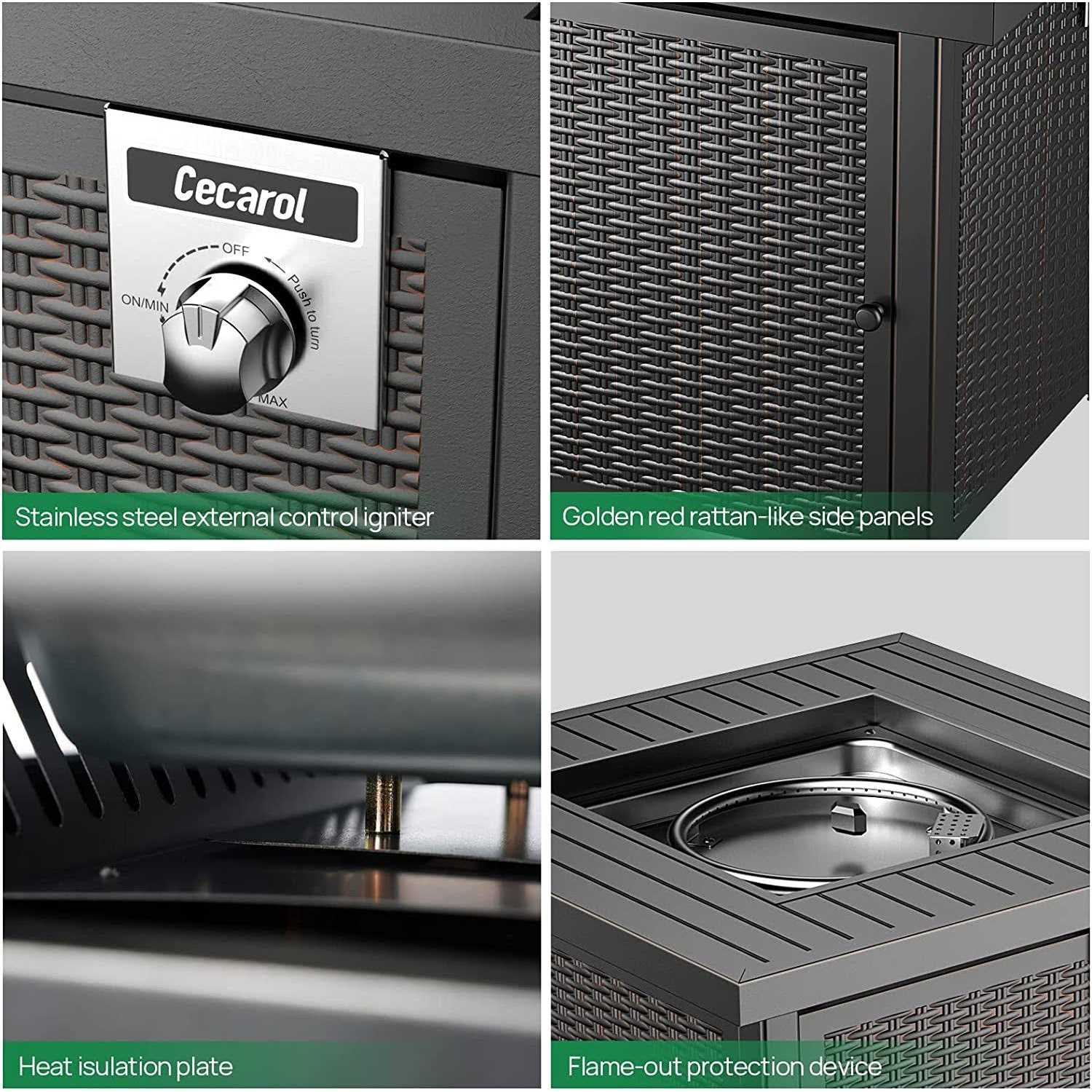 Cecarol Propane Fire Table, Outdoor Fire Pit Table With Lid And Lava