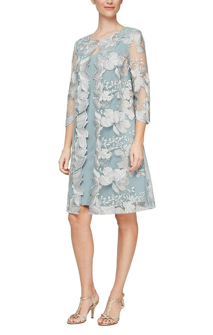 81122202 Embroidered Lace Mock Jacket Jersey Dress
