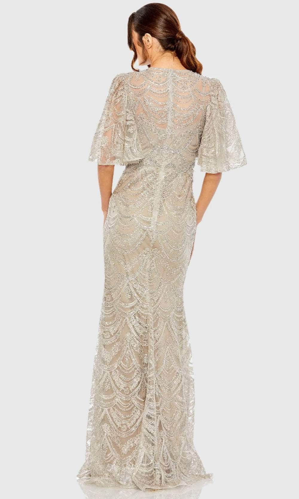 Flutter Sleeve Bead Embroidered Evening Gown