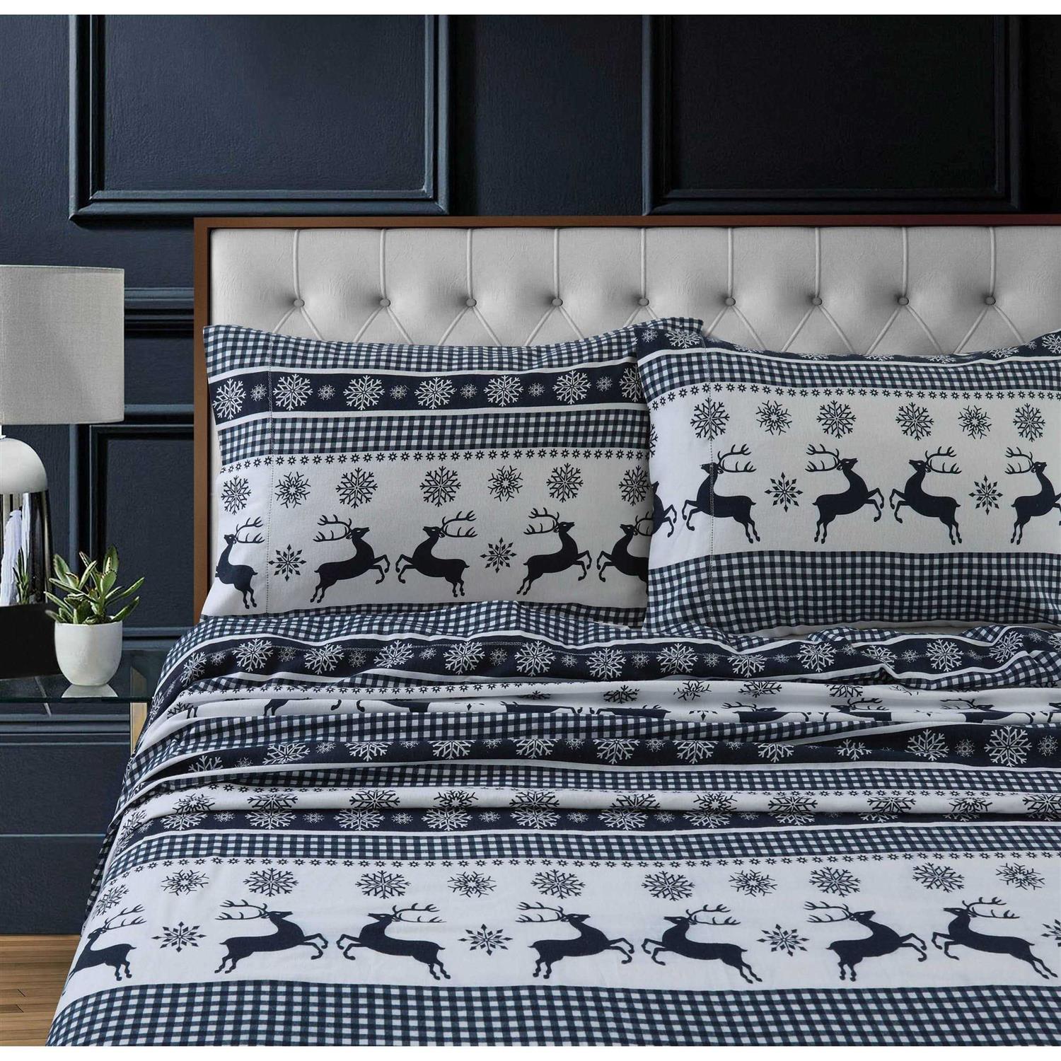 Tribeca Living Heavyweight 200-GSM Cotton Flannel Printed Extra Deep Pocket Sheet Set