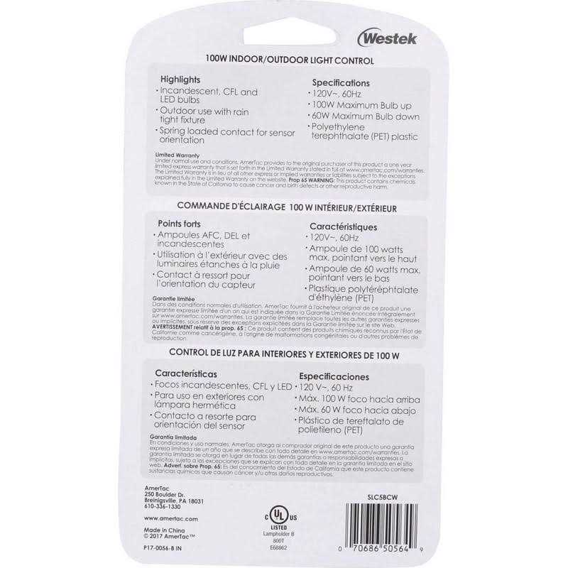 Westek White Dusk to Dawn Light Control Socket SLC5BCW-4