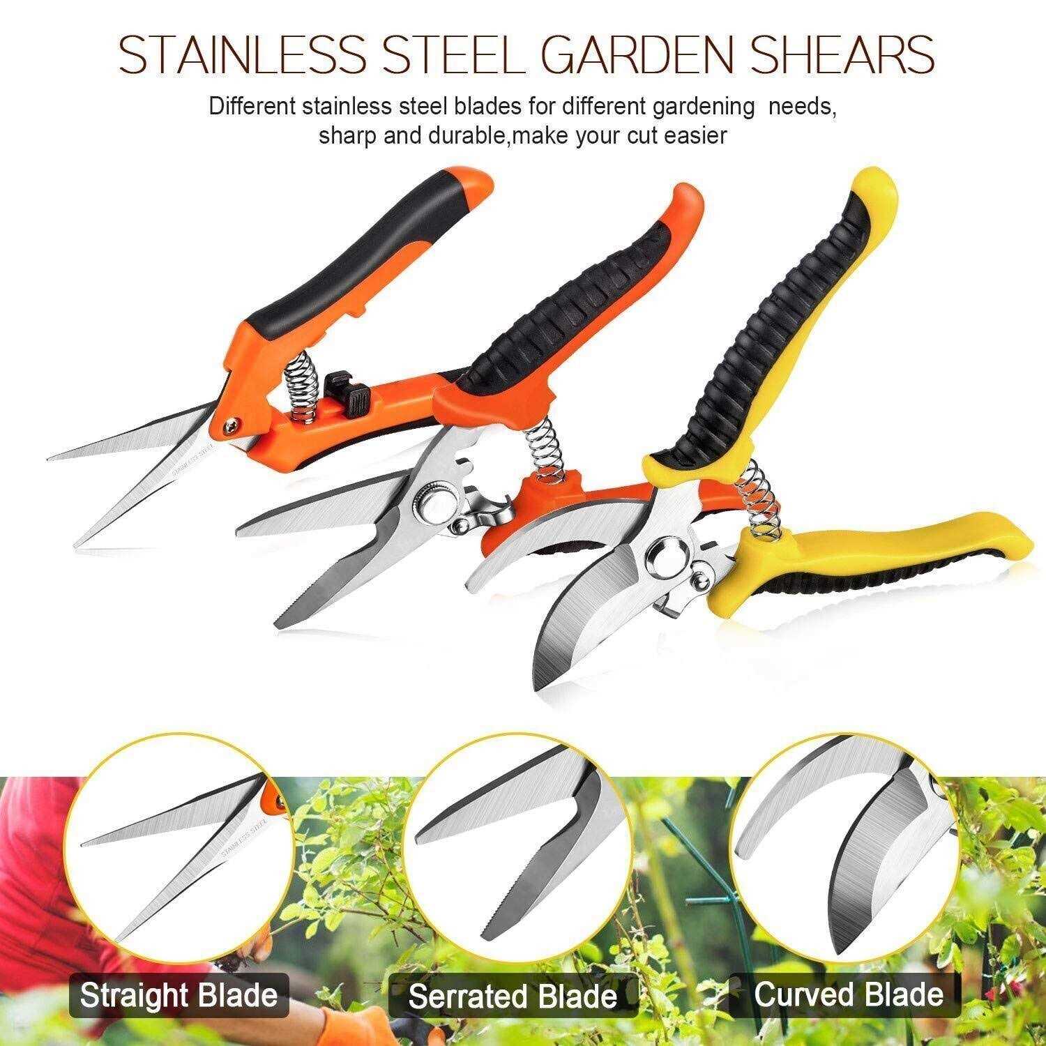3 Pack Garden Pruning Shears Stainless Steel Blades Handheld Pruners Set
