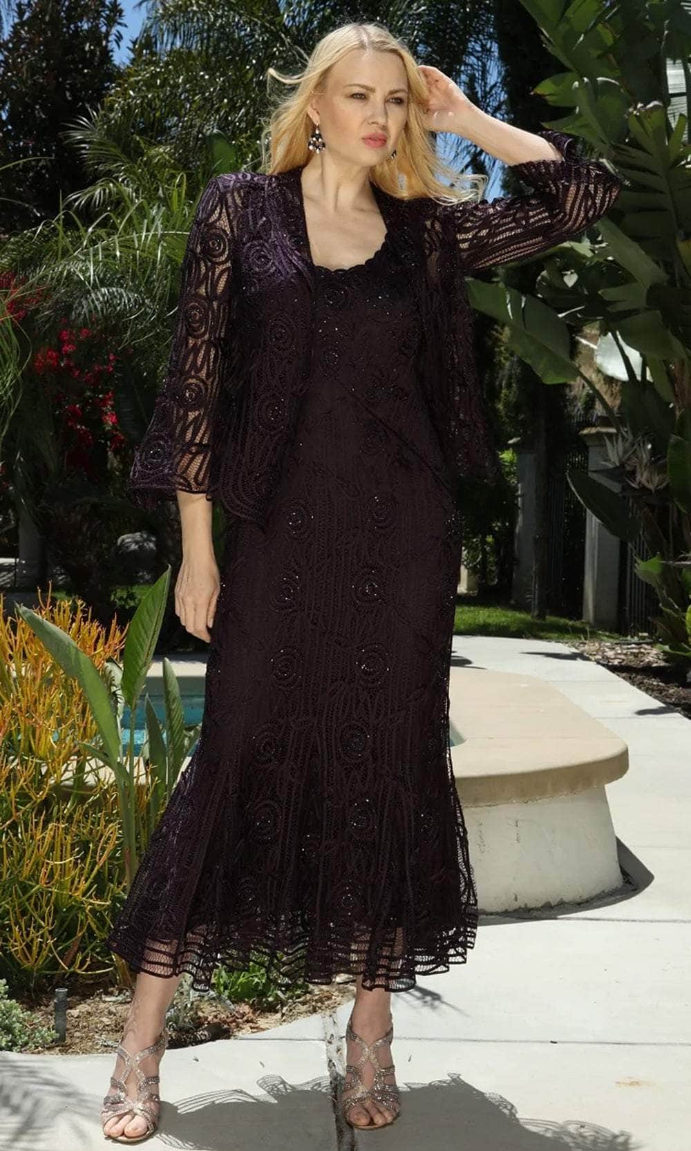 Beaded Silk Lace Collar Jacket With Godet Dress Set