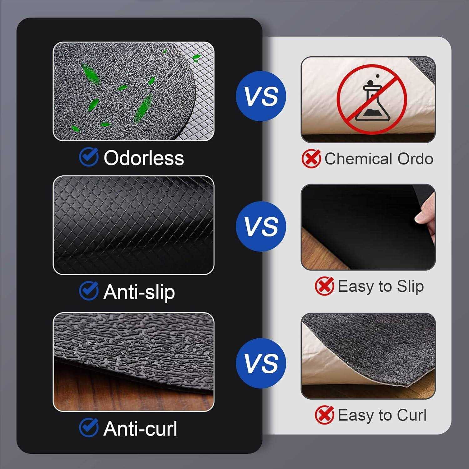 Lesonic Office Rolling Chair Mat for Hardwood and Tile Floor Black Anti-Slip Non-Curve