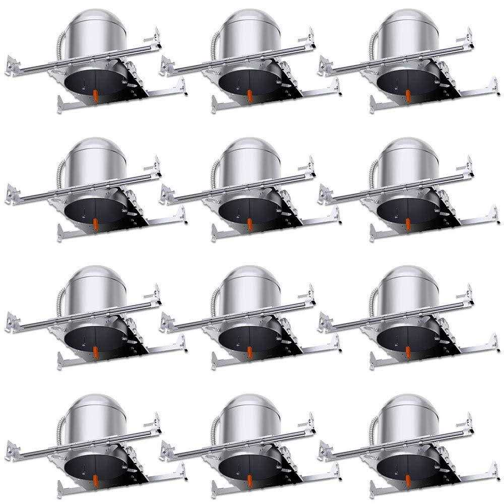 Sunco Lighting 6 Pack 4 Inch New Construction Housing Air Tight IC Rated Steel Can