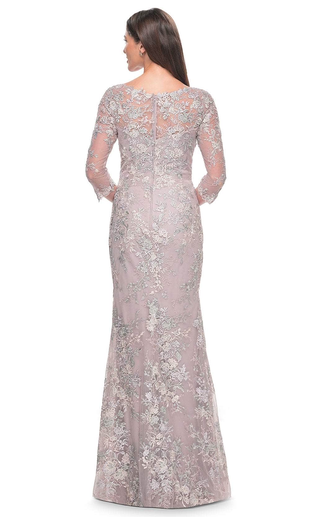 Embroidered Scoop Neck Evening Dress