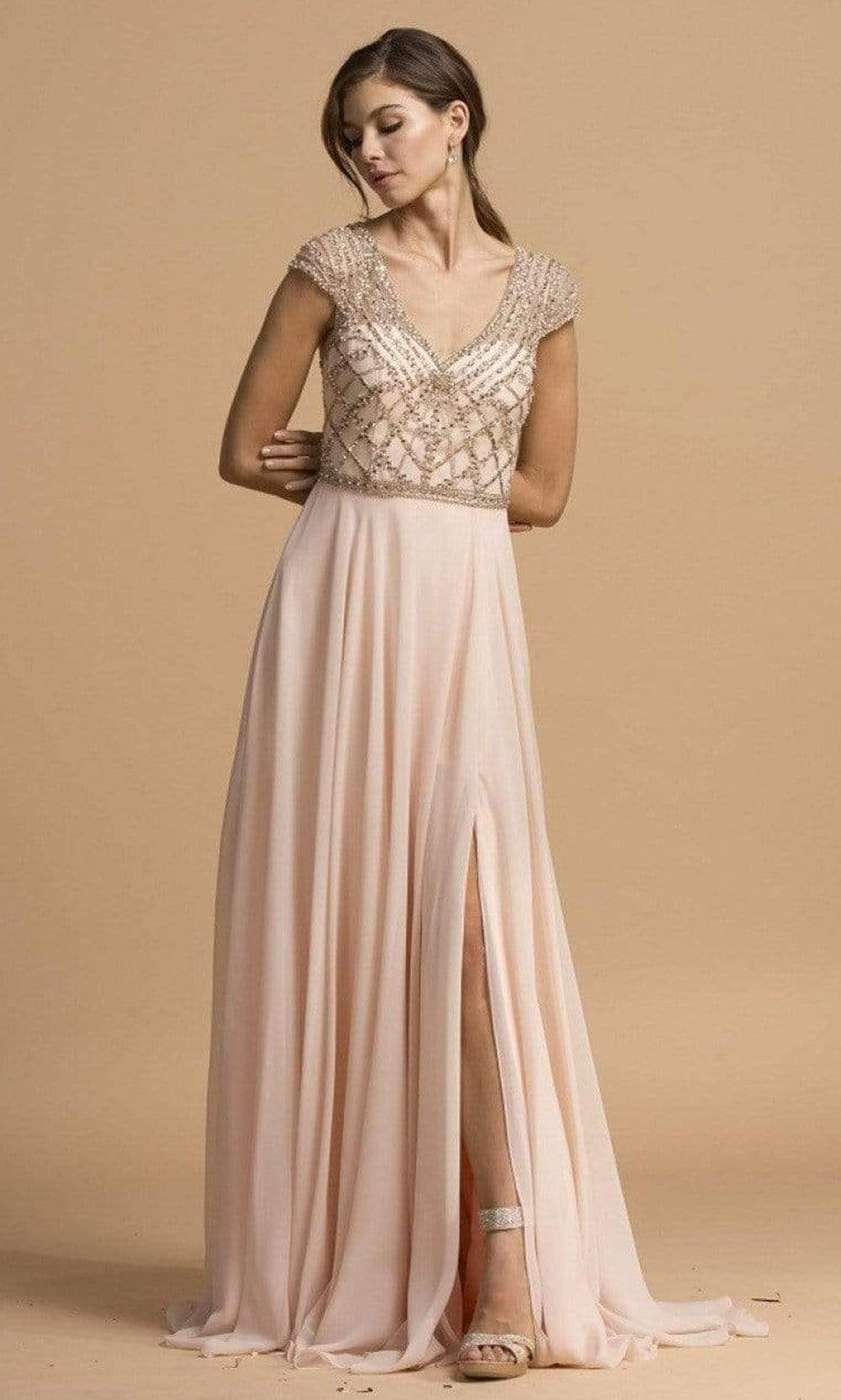 L2236 V-Neck A-Line Evening Dress