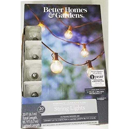 Better Homes & Gardens 20-Count Clear Glass Globe G40 Bulbs Outdoor String Lights