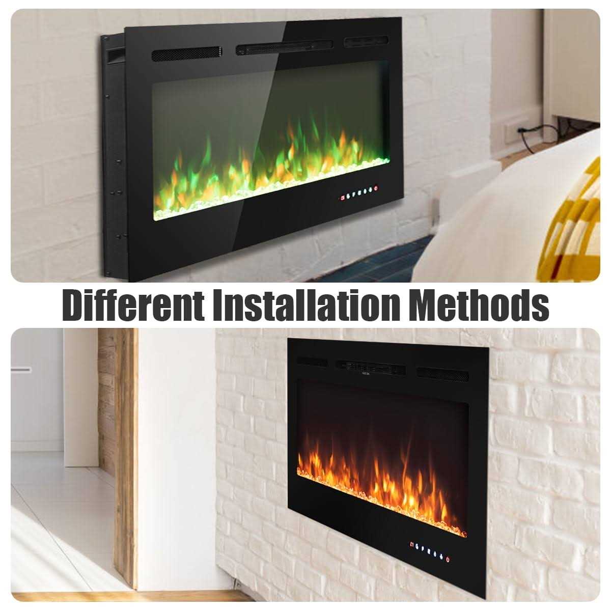 Topbuy Recessed Electric Fireplace Wall Mounted Heater w/Remote Control 750w/1500w mode Adjustable Flame